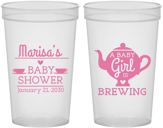 Custom Baby Shower 22 oz Translucent Cups - Baby Girl Is Brewing | 90034