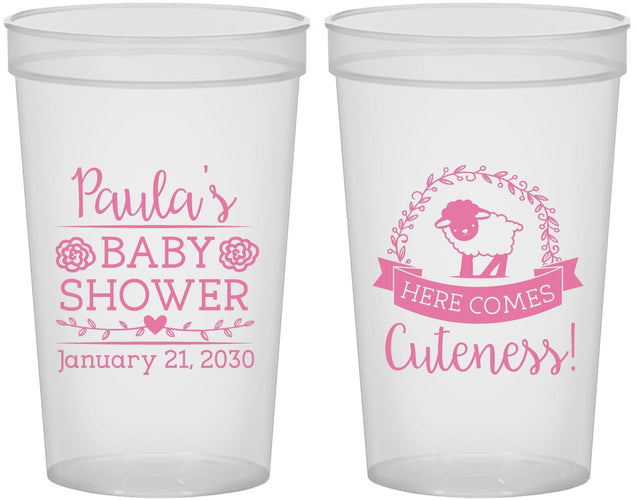 Custom Baby Shower 22 oz Translucent Cups - Lamb Cuteness | 90038