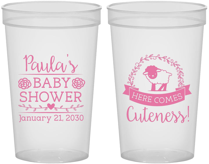 Custom Baby Shower 22 oz Translucent Cups - Lamb Cuteness | 90038