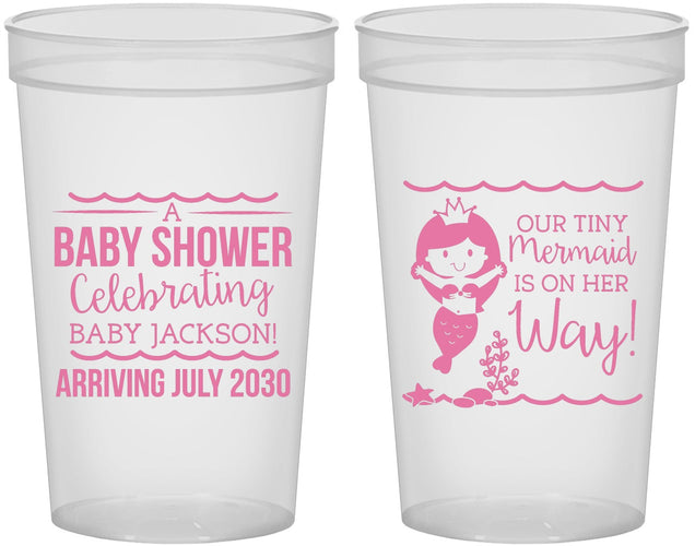 Custom Baby Shower 22 oz Translucent Cups - Mermaid On Her Way | 90046