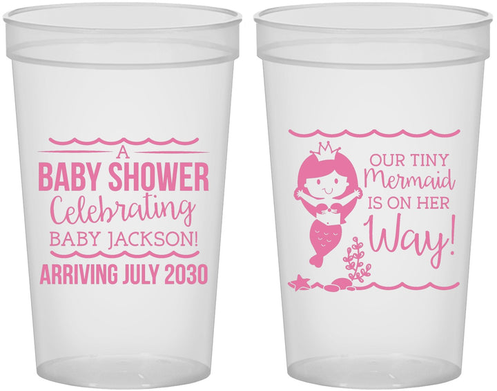 Custom Baby Shower 22 oz Translucent Cups - Mermaid On Her Way | 90046