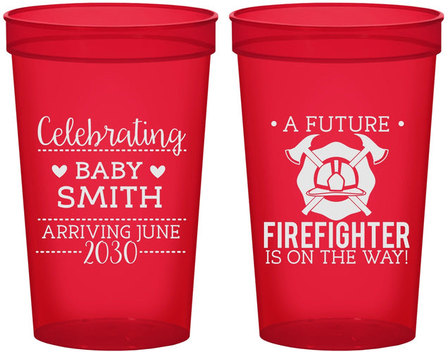 Custom Baby Shower 22 oz Translucent Cups - Future Firefighter | 90048