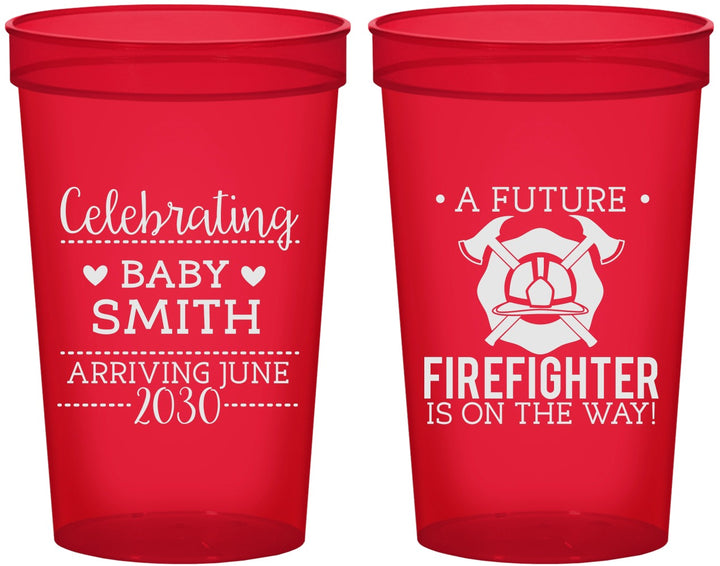 Custom Baby Shower 22 oz Translucent Cups - Future Firefighter | 90048