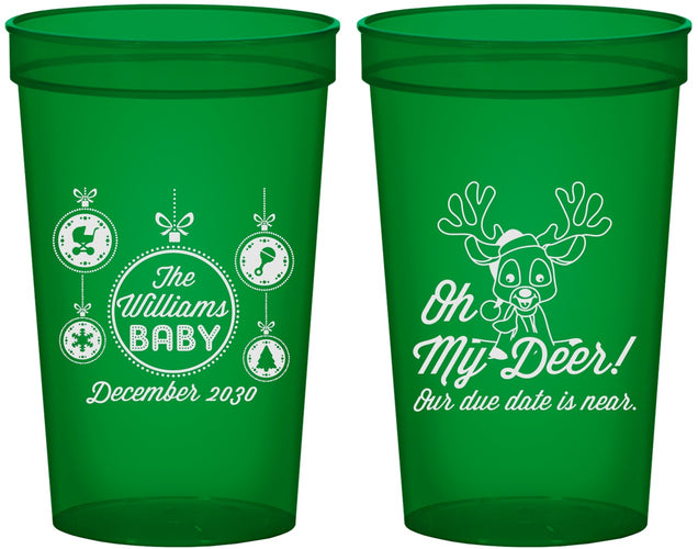 Custom Baby Shower 22 oz Translucent Cups - Oh My Deer Christmas | 90051