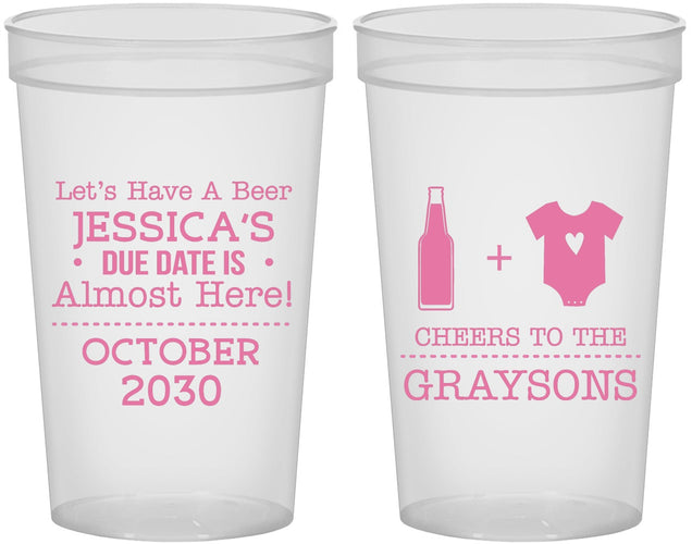 Custom Baby Shower 22 oz Translucent Cups - Due Date Almost Here | 90052