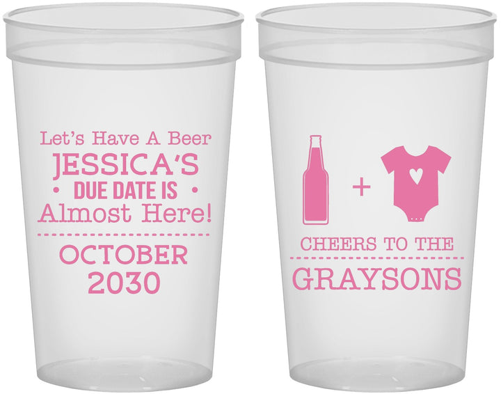 Custom Baby Shower 22 oz Translucent Cups - Due Date Almost Here | 90052