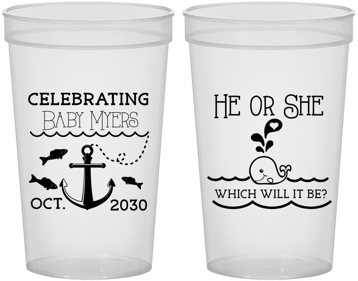 Custom Baby Shower 22 oz Translucent Cups - Gender Reveal Whale | 90053