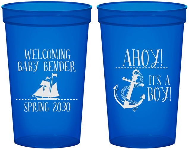 Custom Baby Shower 22 oz Translucent Cups - Nautical Ahoy It’s A Boy | 90055