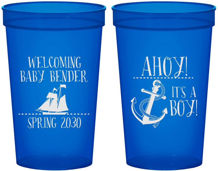 Custom Baby Shower 22 oz Translucent Cups - Nautical Ahoy It’s A Boy | 90055