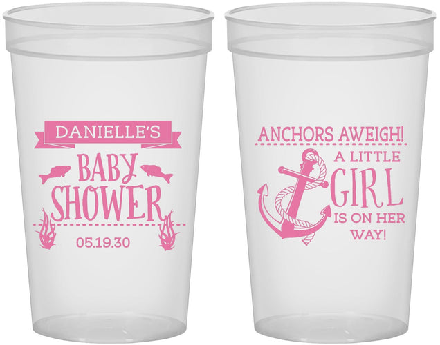 Custom Baby Shower 22 oz Translucent Cups - Anchors Aweigh Little Girl | 90056