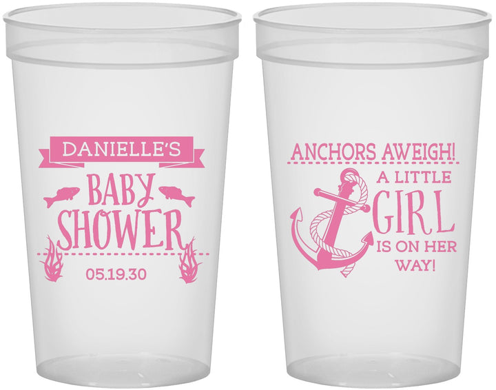 Custom Baby Shower 22 oz Translucent Cups - Anchors Aweigh Little Girl | 90056