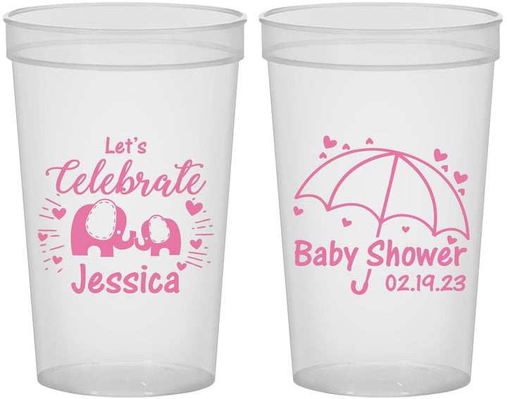 Custom Baby Shower 22 oz Translucent Cups - Elephant Lets Celebrate | 90058