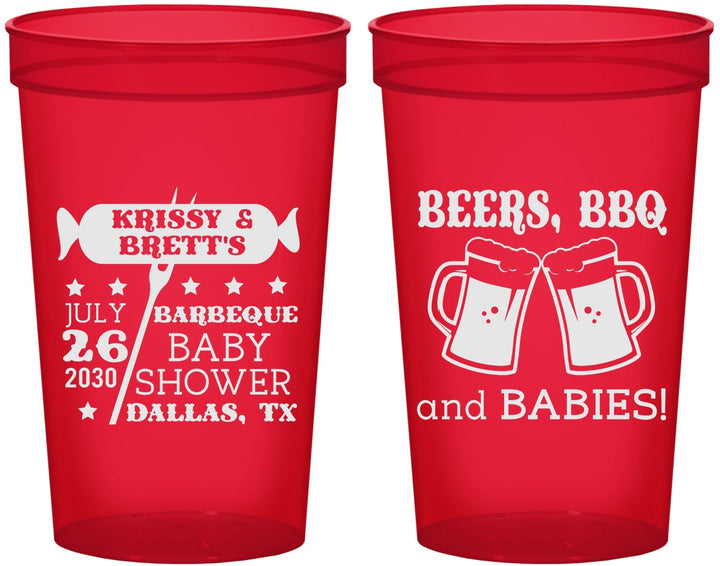 Custom Baby Shower 22 oz Translucent Cups - Beers Bbq Babies | 90060