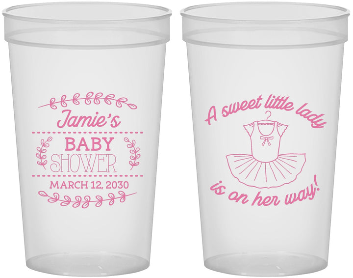 Custom Baby Shower 22 oz Translucent Cups - Sweet Little Lady | 90061