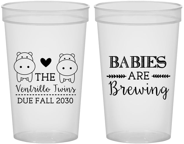 Custom Baby Shower 22 oz Translucent Cups - Twins Baby Hippos | 90069