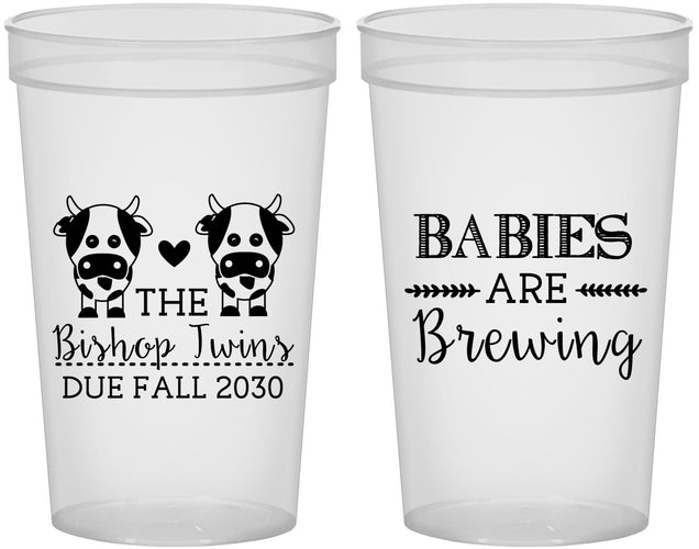 Custom Baby Shower 22 oz Translucent Cups - Twins Baby Cows | 90072