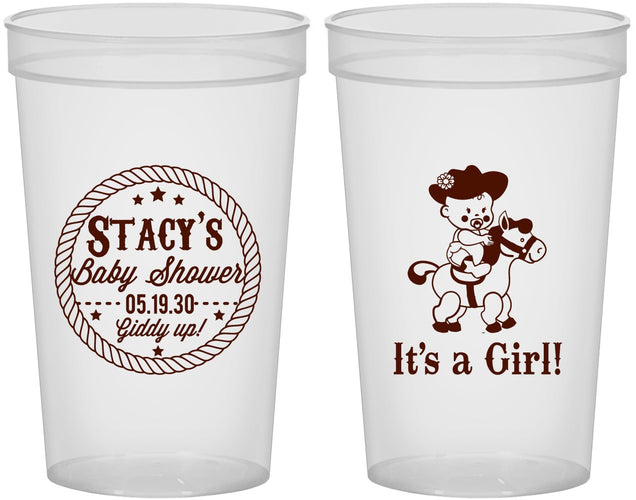 Custom Baby Shower 22 oz Translucent Cups - Horse It’s A Girl | 90077