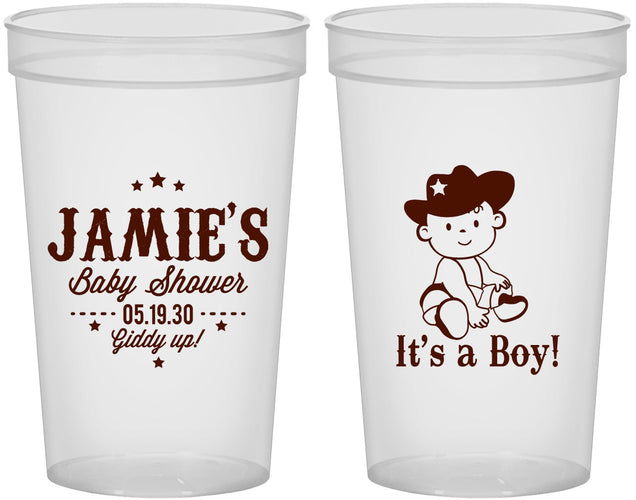 Custom Baby Shower 22 oz Translucent Cups - Cowboy It’s A Boy | 90078