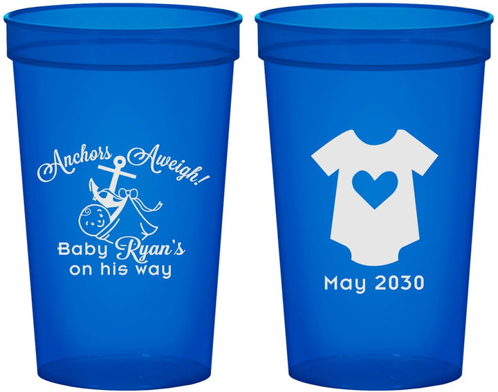 Custom Baby Shower 22 oz Translucent Cups - Nautical Anchors Aweigh | 90083