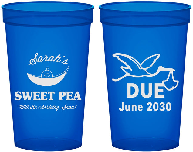 Custom Baby Shower 22 oz Translucent Cups - Sweat Pea Stork | 90084