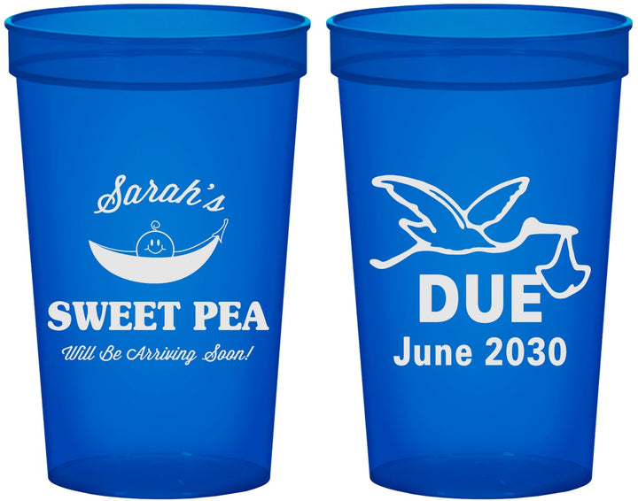 Custom Baby Shower 22 oz Translucent Cups - Sweat Pea Stork | 90084