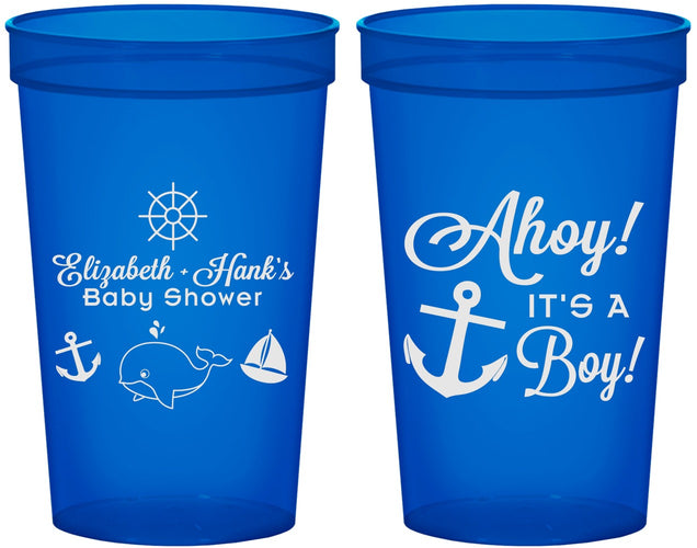 Custom Baby Shower 22 oz Translucent Cups - Nautical Ahoy It’s A Boy | 90093