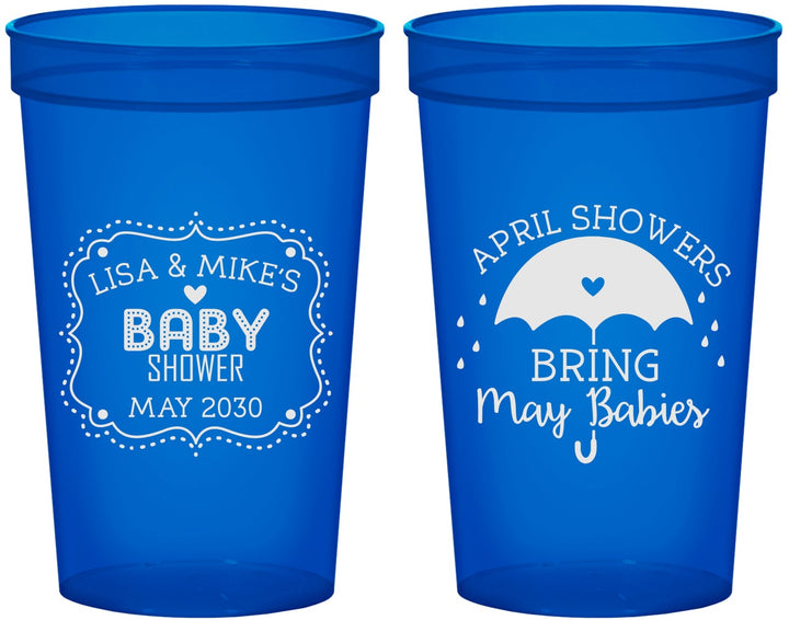 Custom Baby Shower 22 oz Translucent Cups - April Showers May Babies | 90096