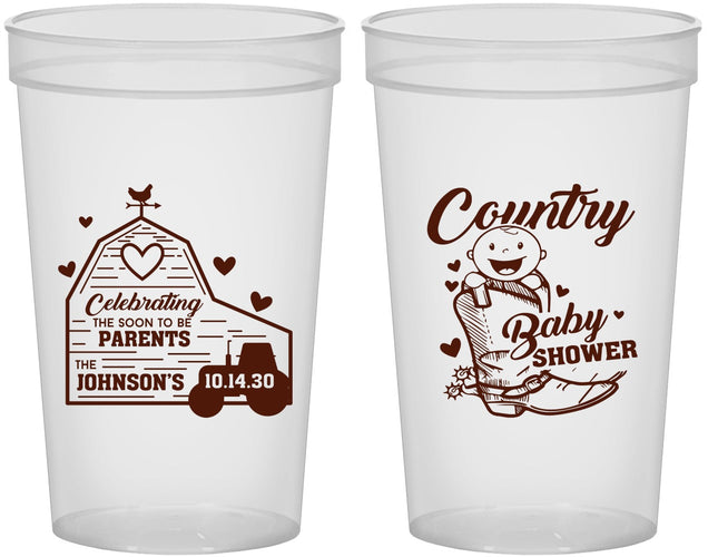 Custom Baby Shower 22 oz Translucent Cups - Farm Tractor Country | 90102