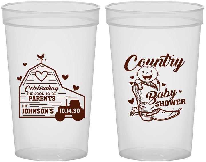 Custom Baby Shower 22 oz Translucent Cups - Farm Tractor Country | 90102