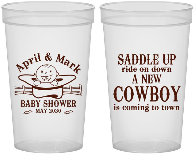 Custom Baby Shower 22 oz Translucent Cups - New Cowboy | 90104