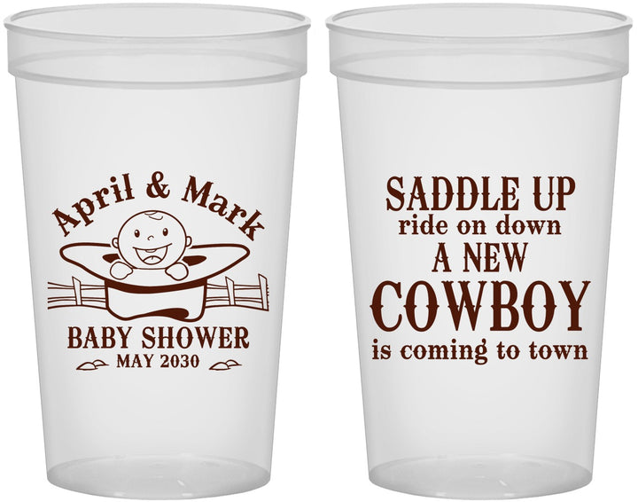 Custom Baby Shower 22 oz Translucent Cups - New Cowboy | 90104