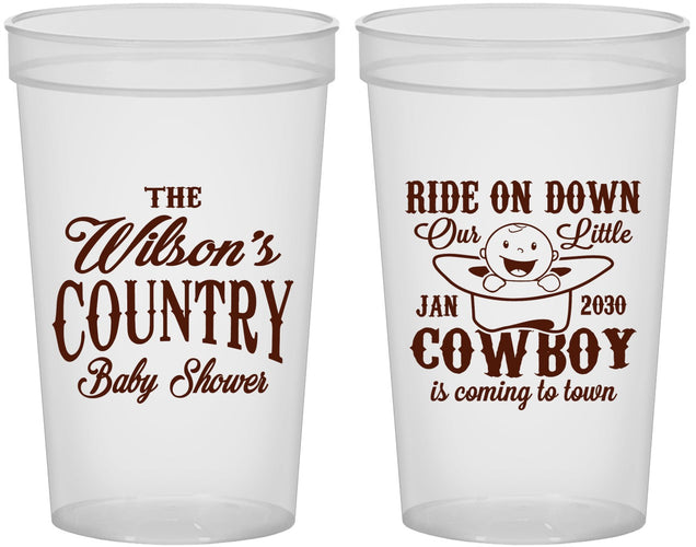 Custom Baby Shower 22 oz Translucent Cups - Cowboy Coming To Town | 90105