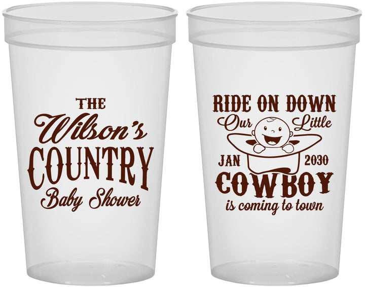 Custom Baby Shower 22 oz Translucent Cups - Cowboy Coming To Town | 90105