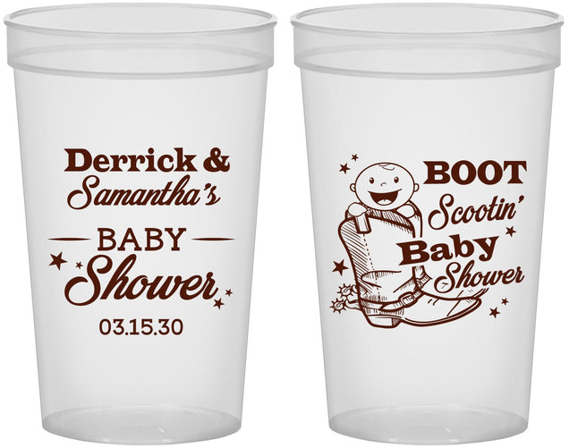 Custom Baby Shower 22 oz Translucent Cups - Boot Scootin | 90106