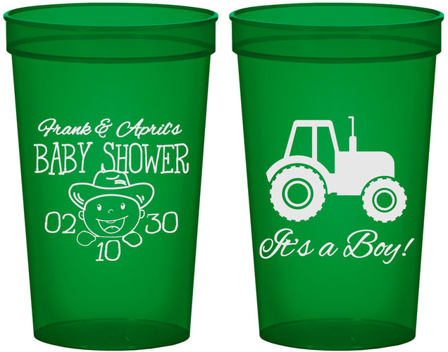 Custom Baby Shower 22 oz Translucent Cups - Tractor | 90109