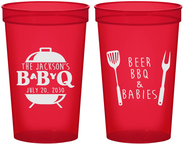 Custom Baby Shower 22 oz Translucent Cups - Beers Bbq Babies | 90112