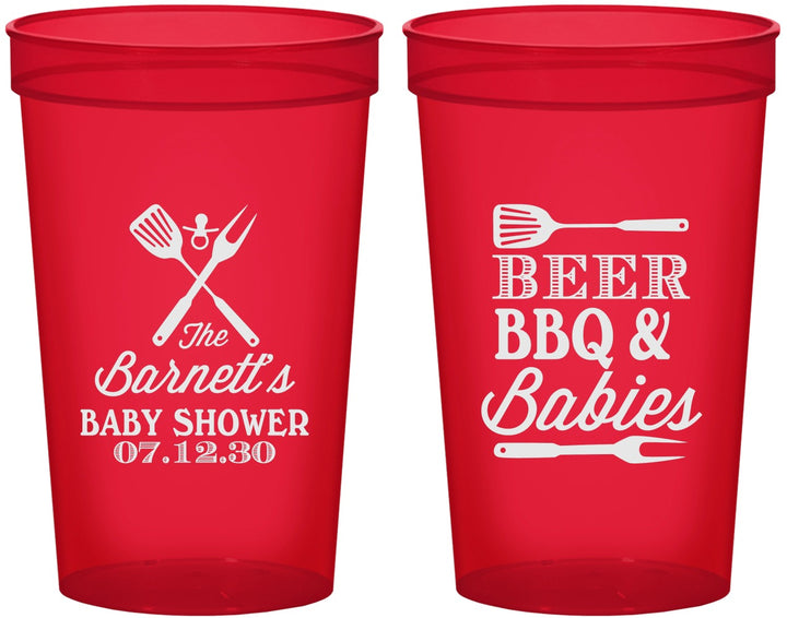 Custom Baby Shower 22 oz Translucent Cups - Beers Bbq Babies | 90113