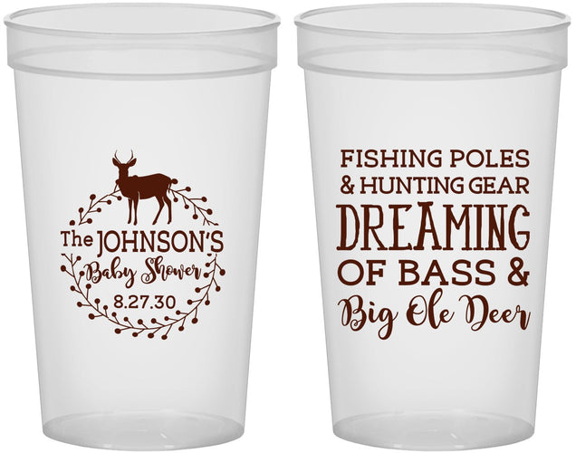 Custom Baby Shower 22 oz Translucent Cups - Fishing Hunting | 90119