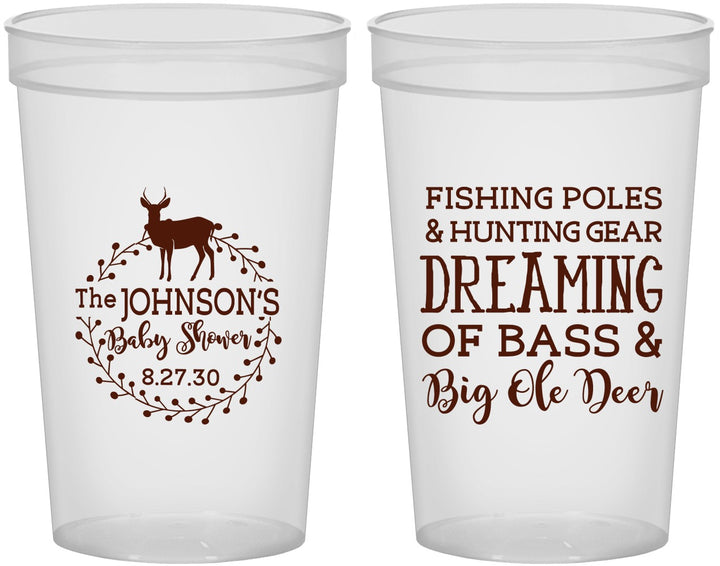 Custom Baby Shower 22 oz Translucent Cups - Fishing Hunting | 90119