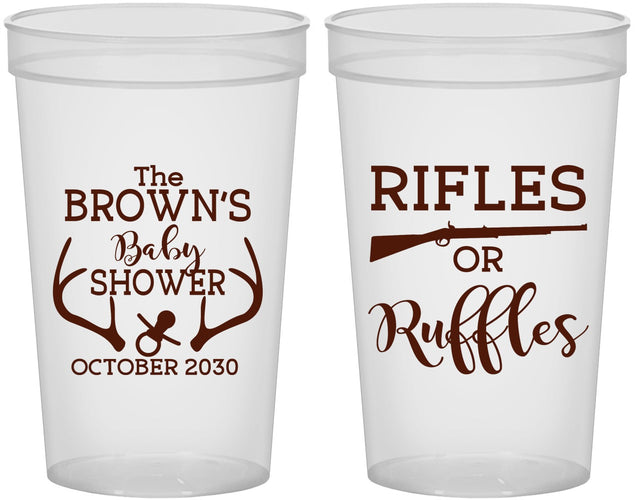 Custom Baby Shower 22 oz Translucent Cups - Rifles Or Ruffles | 90122