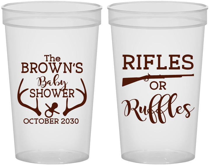 Custom Baby Shower 22 oz Translucent Cups - Rifles Or Ruffles | 90122