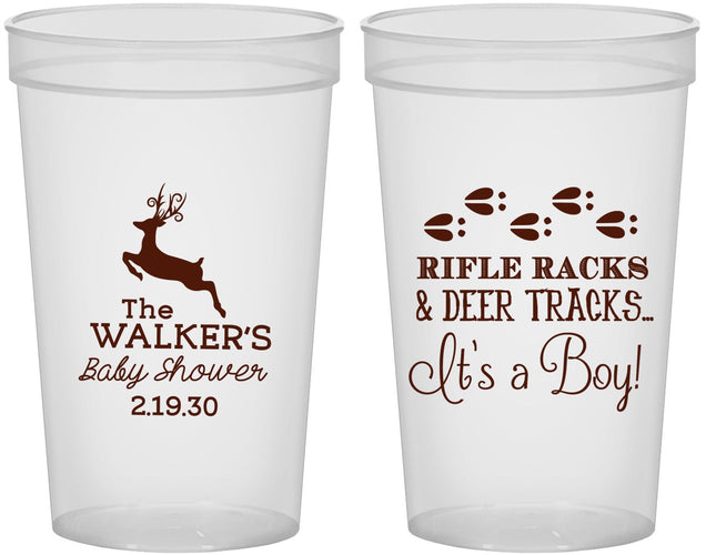 Custom Baby Shower 22 oz Translucent Cups - Rifle Racks Deer Tracks | 90128