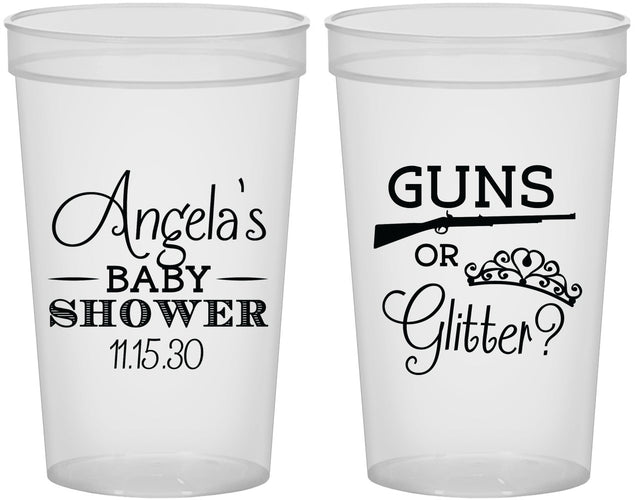 Custom Baby Shower 22 oz Translucent Cups - Guns Or Glitter | 90130