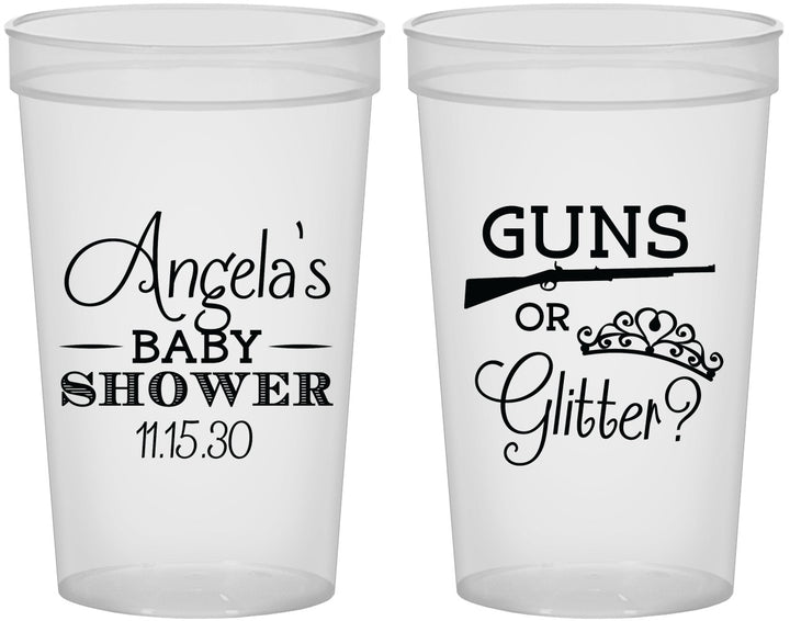 Custom Baby Shower 22 oz Translucent Cups - Guns Or Glitter | 90130