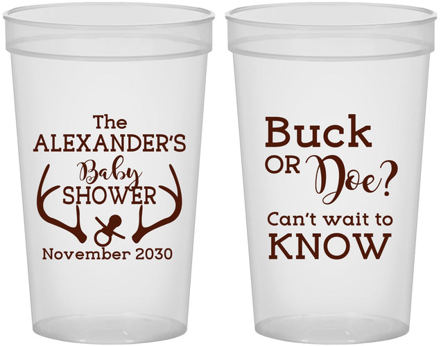 Custom Baby Shower 22 oz Translucent Cups - Gender Reveal Buck Or Doe | 90131