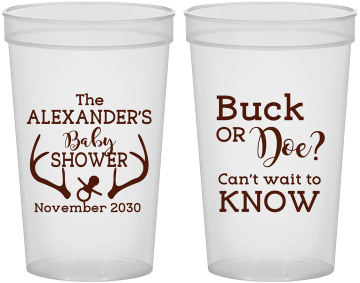 Custom Baby Shower 22 oz Translucent Cups - Gender Reveal Buck Or Doe | 90131