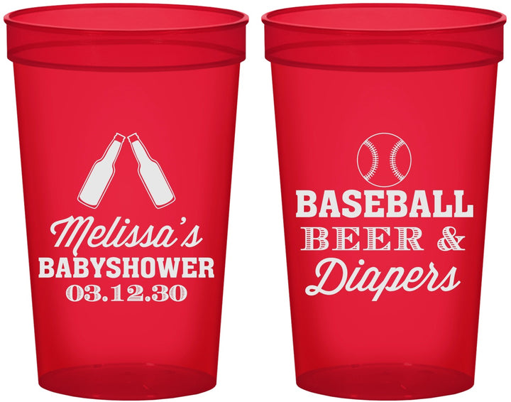 Custom Baby Shower 22 oz Translucent Cups - Baseball Beer Diapers | 90132
