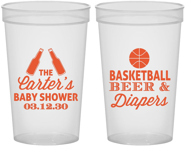 Custom Baby Shower 22 oz Translucent Cups - Basketball Beer Diapers | 90133