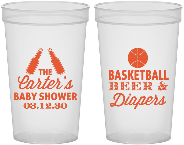 Custom Baby Shower 22 oz Translucent Cups - Basketball Beer Diapers | 90133