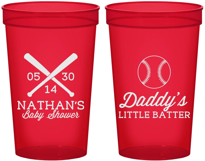 Custom Baby Shower 22 oz Translucent Cups - Baseball Little Batter | 90136
